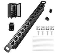 12 Port Cat6 Patch Panel 0.5U for 10 Inch Rack, Network Patch Panel with RJ45 Couplers, Keystone Patch Panel Style, Cable Management Bar, Gigabit Ethernet, Black