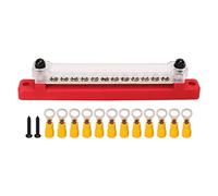 12 Post Power Distribution Block with 2xM6 Posts & 12xM4 Screws, 300V AC 130A Current - High Conductivity Plated Brass Bus Bar for Cars, RVs, Boats, and Yachts Wire (Red)