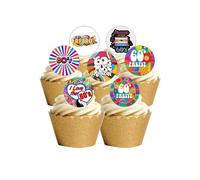 12 Pre-Cut 1960's 60's Sixties Retro Design Edible Wafer Paper Cake Toppers Decorations