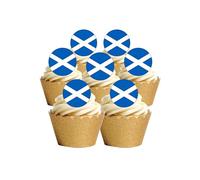 12 Pre-Cut Scottish Scotland Flag Design Edible Wafer Paper Cake Toppers Decorations