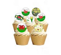 12 Pre-Cut St David's Day Welsh Celebration Themed Edible Wafer Paper Cake Toppers Decorations