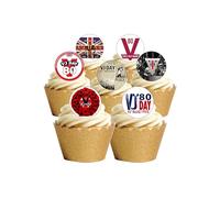 12 Pre-Cut VJ Day 80 Years Victory Over Japan Themed Edible Wafer Paper Cake Toppers Decorations