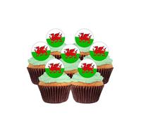 12 Pre-Cut Welsh Wales Flag Design Edible Wafer Paper Cake Toppers Decorations