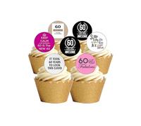 12 Pre-Cut WOMAN Age 60 SIXTY Birthday Themed Edible Wafer Paper Cake Toppers Decorations