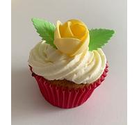 12 Pretty Yellow Wafer Roses & 24 Wafer Leaves- Edible & Unique!