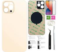 12 Pro Max Back Glass Replacement for iPhone 12pro Max Back Cover Glass (6.7 Inch) with Pre-Installed Tape +Installation Instruction + Repair Tools+ Screen Protector (Gold)