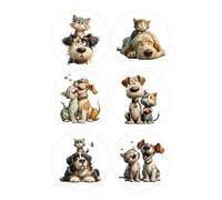 12 Quirky Cats & Dogs Selection - Card Making Toppers Self Adhesive Circles - Glossy Finish Medium 88mm (3.5 inches) Diameter - Pack of 12 (Two Sheets of 6) - Crafts Labels