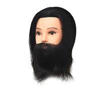 12" Real Hair Mannequin Head with Beard - Professional Hair Styling and Barbering Practice Head - High Density Soft Black Hair - Washable and Dyeable - for Gents Hair Cutting