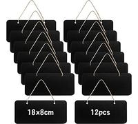 12 Rectangular Chalkboard Signs, Hanging Signs for Office, Welcome & Message Boards, 7x3 Inch Blanks