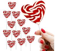 12 Red Heart-Shaped Swirl Lollipops