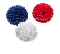 12" Red White Blue Tissue Pom Poms DIY Hanging Paper Flower Balls for Nautical Party Decoration 4th of July Patriotic Decorations, Pack of 12