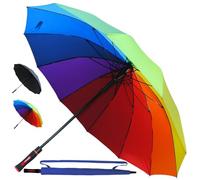12 Rib Large Windproof Strong Big Golf Umbrella - 4 Extra Ribs - 60MPH Best for Reinforced Fibreglass Frame - Auto Open - Non Slip Handle - Designer Rainproof Men Women - Multicoloured Canopy Rainbow