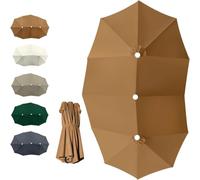 12 Ribs Umbrella Cover,15ft Double Sided Umbrella Canopy,Anti-UV Canvas,Waterproof Large Parasol Fabric,Yard Parasol Top Replacement Cove,Khaki