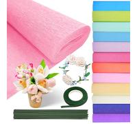 12 Rolls 25x250cm Crepe Paper Roll Crepe Paper for Flower Making with Floral Tape and Iron Wiree for DIY Flowers Crafts Festivals Party Supplies (12 Colours) 12pcs krepppapier