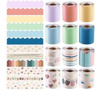 12 Rolls 393ft Boho Colors Bulletin Board Borders Colorful Rainbow Scalloped Border Trim Bulk Bulletin Decorations Boho Classic Border Trims for Classroom School Home Office Chalkboard Door Wall Decor