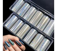 12 Rolls Aurora Nail Art Foils Transfer Stickers Glass Fragment Nail Foils Transfer Sheets Holographic Starry Sky Paper Manicure Accessories for Women Nails Art Decorations