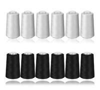 12 Rolls Black & White Sewing Thread, 40S/2 3000 Yard Each Serger Thread Cones Spool for Sewing Machine, All Purpose Polyester Threads for Overlock Quilting