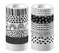 12 Rolls Black White Washi Tape Set 5m x 15mm Abstract Decorative DIY Tapes | 12 Rolls Black White Washi Tape Set Abstract Boho Decorative Tape for Scrapbooking Card Making Journal Planner DIY Art Crafts