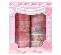 12 Rolls Flower Washi Tape Set Sakura Hot Stamping Decorative Masking Tape DIY Floral Arts Adhesive Tapes Colorful Pastel Aesthetic Scrapbook Tape for Holidays Card Journal Gift Wrapping (Pink)