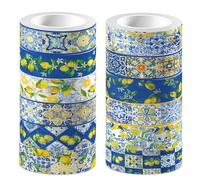 12 Rolls Lemon Washi Tape Set Decorative Masking Tapes Hawaiian Aloha Decorative Adhesive Tape Sticker for Summer Luau Tropical Theme Party Holiday Art Craft DIY Scrapbook Gift Wrapping Decoration
