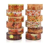 12 Rolls Thanksgiving Washi Tape Set Fall Masking Tape Pumpkin Maple Leaves Multi-Pattern Decorative Washi Tape Orange Japanese Self Adhesive Paper Sticker Aesthetic Pastel Tape for DIY Scrapbooks