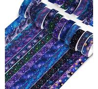 12 Rolls Washi Tape Set Galaxy DIY Decorative Washi Masking Tape Purple Aesthetic Washi Tap Starry Sky Arts Crafts Scrapbooking Tape Universe Vintage Japanese Tape for Journal Wrapping Planners Gift