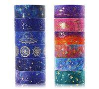 12 Rolls Washi Tape Set, Galaxy Purple Washi Tape Decorative Masking Tape Pastel Scrapbook Tape Aesthetic Gold Foil Washi Tape Stickers for DIY, Arts Craft, Gift Wrapping Decoration "