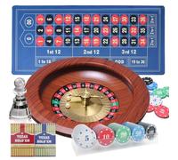 12” Roulette Wheel Set, Table Games with 12” Solid Wood Roulette Wheel, 47” x 24” Felt Mat, 100pcs Poker Chips, 2 Decks of Playing Cards for Casino Game, Gambling Games