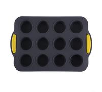 12 Round Hole Silicone Muffin Pan for Mini Muffins, Cupcakes, Egg Bites Non Flexible Baking Tray Suitable for Oven, Microwave, and Dishwasher Cleaning (Grey B)