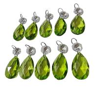 12 Sage Green Oval Chandelier Drops Droplets Cut Glass Crystals Beads Prisms Christmas Tree Ornaments Vintage Wedding Decorations Light Lamp Parts (Sage Oval Shape)