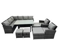 12 Seat Dining Table Corner Sofa Set with 4 Stool 2 Chairs Fimous Dark Grey One Size
