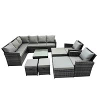12 Seat Poly Rattan Corner Sofa Set with 4 Stools 2 Chairs Fimous Dark Grey One Size