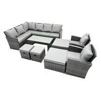 12 Seat Poly Rattan Corner Sofa Set with 4 Stools Chair Fimous Dark Grey One Size