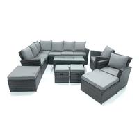 Fimous 12 Seat Rattan Garden Furniture Corner Sofa Set Outdoor Patio Sofa Chair Table Set with 2 Small Footstools 2 Big Footstools Dark Grey Mixed