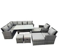 12 Seat Rattan High Back Corner Sofa Set with 4 Stools 2 Chair Fimous Dark Grey One Size
