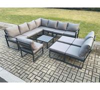 12 Seater Outdoor Aluminium Garden Furniture Set Corner Lounge Sofa Set with Square Coffee Table 2 Big Footstools Dark Grey Fimous Dark Grey One Size