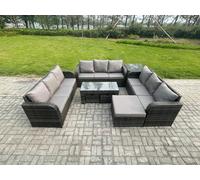 12 Seater Rattan Garden Furniture Set Indoor Outdoor Patio Sofa Set with Coffee Table 3 Footstools Side Table Dark Grey Mixed Fimous Dark Grey One Size