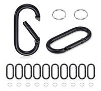 12 Set 2 Inch Large Carabiner Clips, Oval Spring Ring Clips with Flat O-Rings Metal Keyring Purse Clip Black Oval Keyrings for Hanging Keychain Dog Tags Backpack Accessories