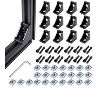 12 Set 2020 Series Black Aluminum Corner Brackets - 90-Degree L-Shape Extrusion Connectors Aluminum Extrusion Profile Corner Bracket with 24 x M5 Hex Bolts & T-Nuts for 2020 Profiles (6mm Slots) (12)