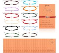 12 Set Christian Gifts for Women Men Adjustable Cross Bracelets Inspirational Christian Jesus Friendship Religious Bracelet Gift Card Braided String Rope Charm for Church Funerals Lucky Prayer Gifts