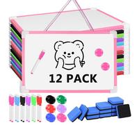 12 Set Hanging Magnetic Whiteboard 20 x 30 cm for Kids, Small White Board with Marker, Eraser & Magnets, Double Sided Dry Erase Boards for Home School Student Children Writing