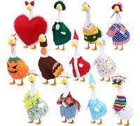 12 Set Holiday Porch Goose Outfits All Seasons Holiday Bundle St. Patrick Easter Summer Hawaiian 4th of July Fall Lawn Goose Clothing Porch Clothes for Patio Yard Lawn Decor