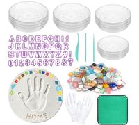 12 Set Stepping Stone Mold Kit， DIY Handmade Handprint Stepping Stone Kit with Mosaic Tiles Carving Tools Number Letter Mold Disposable Gloves for Mothers Day, Garden, Outdoor Decor, No Concrete Mix