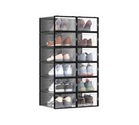 SONGMICS Shoe Boxes, Pack of 18 Stackable Shoe Storage Organisers, Foldable and Versatile for Sneakers, Fit up to UK Size 9.5, Transparent and Black LSP18SBKV1