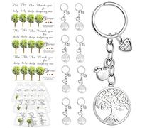 12 Set Thank You Gift Tree of Life Keychain, Teacher Keyring with Appreciation Cards & Organza Bag Multipack, Thank You Gifts for Nursery Elementary Teacher, Party Favors for Wedding Birthday