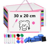 12 Sets A4 Hanging Magnetic Whiteboards, 30 x 20 cm Small Dry Wipe Boards, Mini Double Sided Whiteboard with Pens Erasers Magnets for School Classroom, Home Learning & Office