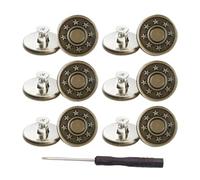 12 Sets Adjustable Buttons for Jeans, 17mm No Sew Instant Metal Buttons, Removable Jean Buttons Replacement Repair Kit with Threads Rivets and Screwdriver