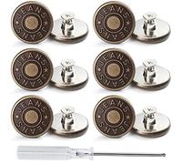 12 Sets Adjustable Buttons for Jeans, 20mm No Sew Instant Metal Buttons, Removable Jean Buttons Replacement Repair Kit with Threads Rivets and Screwdriver