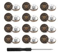12 Sets Buttons for Jeans, Jean Button Replacement Adjustable No Sew Metal Buttons Removable Press Studs Repair Kit with Threads Rivets and Screwdriver for Loose Jeans Pants Jackets, 17mm