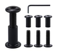 12-Sets Chamfered Hex Socket Head Cap Screws M6 x 1.75" (45mm) with Barrel Nuts M6 x 0.6" (15mm) & 4mm Hex Key, 304 Stainless Steel (18-8), Black Coated Furniture Fasteners